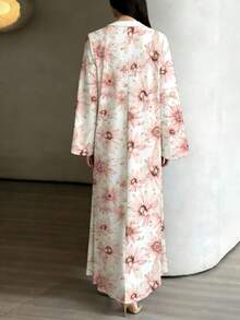 Women's Fashionable Middle Eastern Printed Casual Robe Jacket For Spring/Summer, Elegant Robe Pink - Pink - View 3