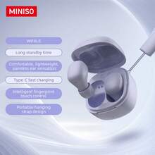 Miniso TWS 无线蓝牙耳机，ENC 主动降噪，内置 MEMS 麦克风，降噪麦克风，提供清晰的免提通话，适用于嘈杂环境，配有硅胶挂绳 - 查看 9