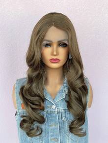 Tóc giả dài, xoăn bồng bềnh, kiểu T-Lace Frontal có mái - Tóc tổng hợp, thích hợp sử dụng hàng ngày. - màu nâu - Xem 11