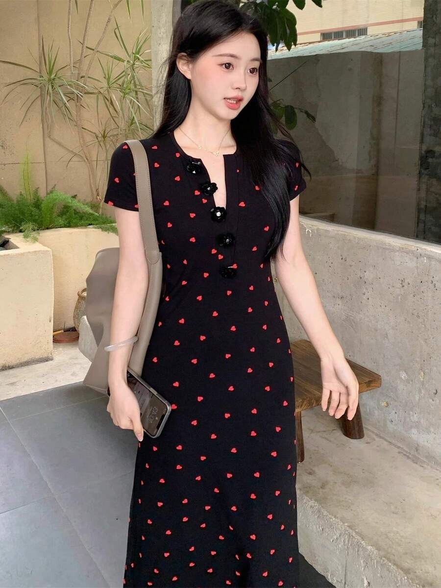 Women Midi Dresses - Black - View 1