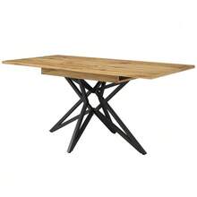 Dining Table Set (120/160 * 68 Cm Dining Table With 4 Chairs), Extendable Dining Table, Modern Kitchen Dining Table Set, Dining Chairs, Dark Gray Kitchen Chairs In Diagonal Patterned Velvet, Black Table Legs - Natural Color - View 6