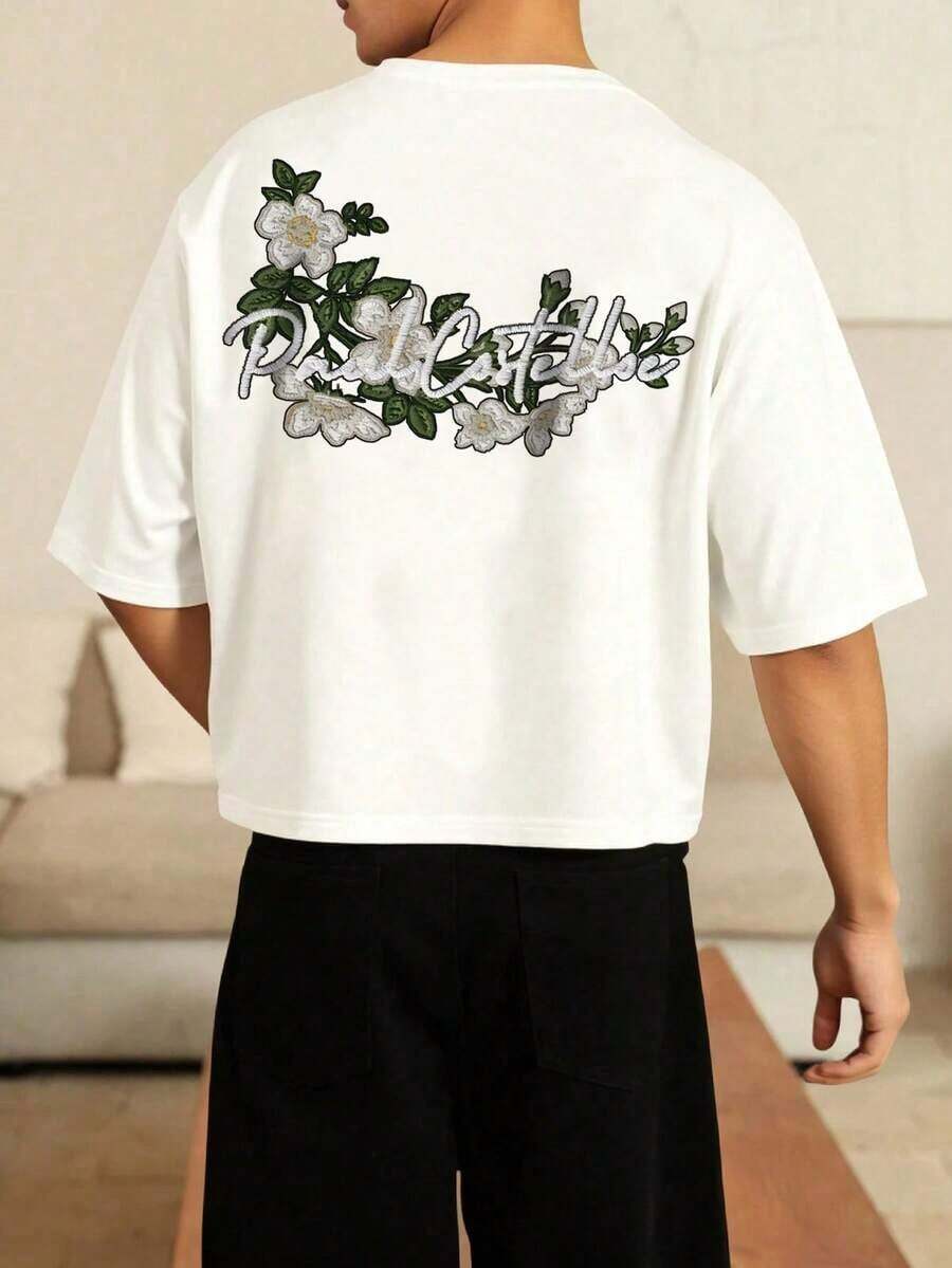 Camiseta de manga corta con estampado bordado a mano para hombres, adecuada para primavera y verano - Blanco - View 1