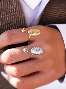 2 chiếc/1 chiếc nhẫn quấn điều chỉnh được bằng thép không gỉ dành cho nữ, màu vàng & bạc, nhẫn thời trang có thể xếp chồng lên nhau, quà tặng hàng ngày và dự tiệc, quà tặng ngày lễ - Nhiều màu - Xem 4