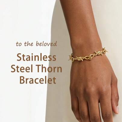 El regalo perfecto para hombres y mujeres: 1 pieza Pulsera de acero quirúrgico con cadena de espinas y candado en forma de llama, estilo punk, rock, hip hop, ideal para uso diario o como regalo.