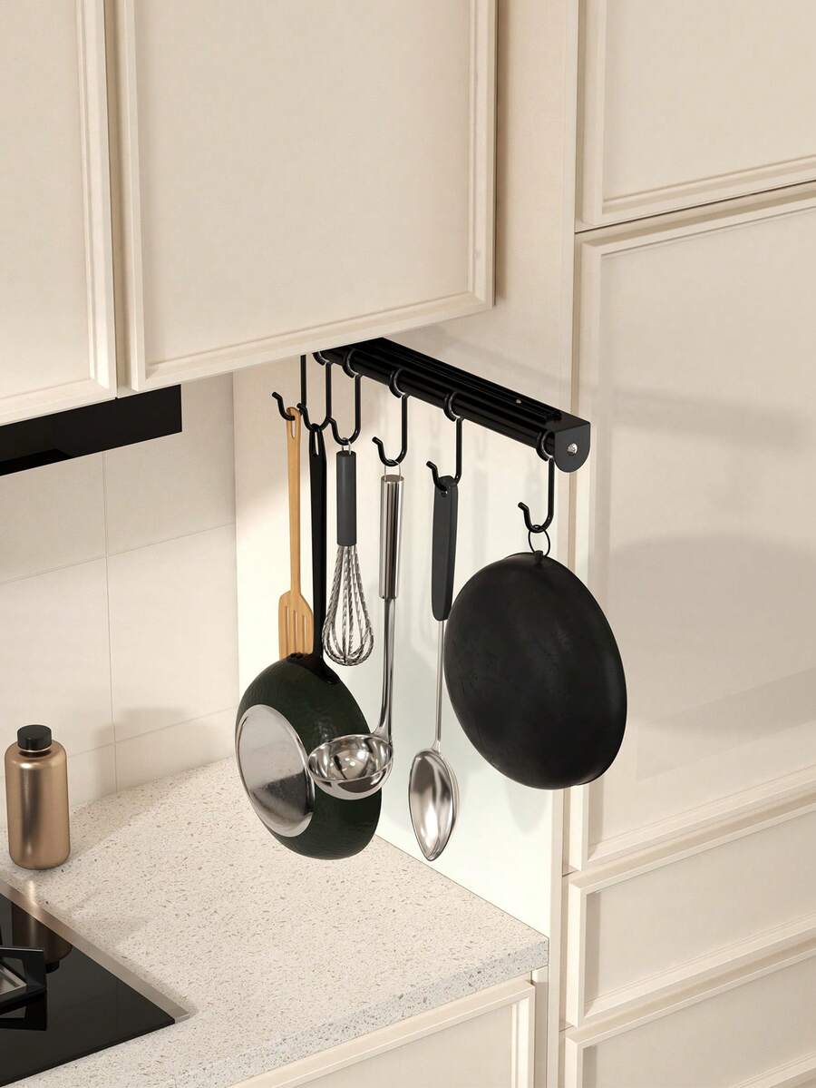 1pc Kitchen Mobile Hanging Rack, Multifunctional Hooks Rack, Metal Cabinet Hooks Storage Rack, Suitable For Hanging Kitchenware, Pots, Extendable Design, Space-Saving, For Kitchen Counter Home Organization, Kitchen Accessories - Multicolor - View 1