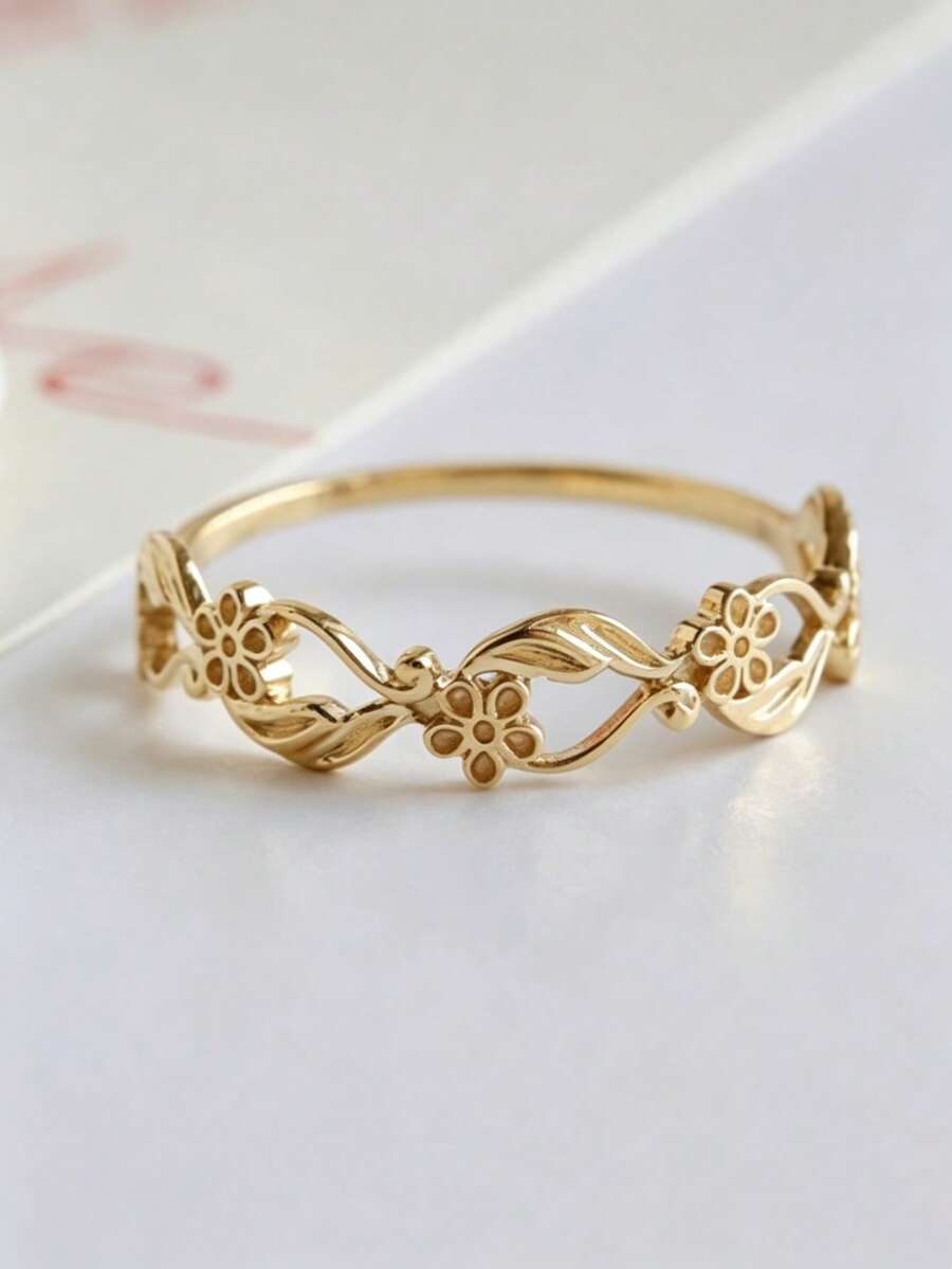 1 chiếc nhẫn nữ tối giản, thanh lịch, thiết kế hoa lá tinh tế, kiểu dáng thời trang, thích hợp đeo hàng ngày, dự đám cưới, du lịch, làm quà tặng trang sức, phù hợp cho cả những dịp thường ngày và đặc biệt. - nhẫn - Xem 1