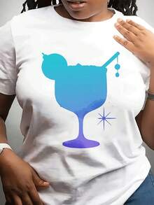 Camiseta de cuello redondo casual de la moda de las mujeres | Corto Sve Top con diseño de artesanía de impresión especial, tejido estirable ligero, patrón geométrico, adecuado para el uso diario y esporas, yo para amigos y familia - Blanco - Ver 2
