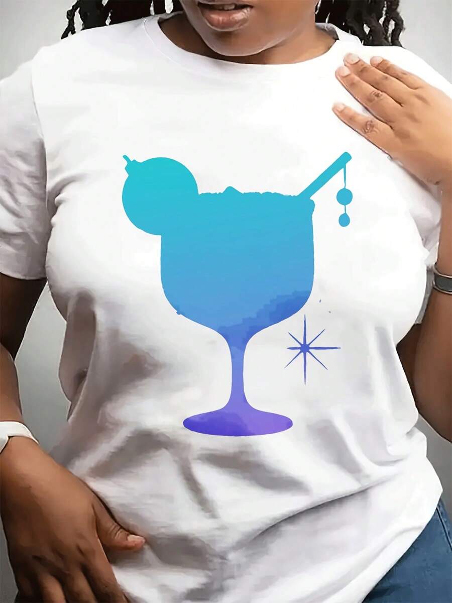 Camiseta de cuello redondo casual de la moda de las mujeres | Corto Sve Top con diseño de artesanía de impresión especial, tejido estirable ligero, patrón geométrico, adecuado para el uso diario y esporas, yo para amigos y familia