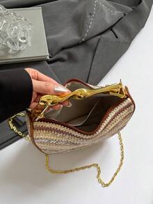 Colorful Woven Handbag, Fashionable Lightweight Shoulder Bag, Suitable For Outdoor Travel, Vacation, Camping - Red - View 4