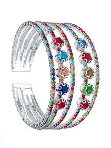 Set de 5 pulseras elegantes de moda con cristales de estrás, accesorios de novia y boda - Plateado - Ver 17