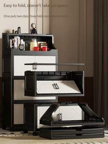 40cm/15.7in - 60cm/23.6in Wide Plastic Storage Cabinet, Multi-Layer Foldable Storage Box, Kitchen Dining Utensil Cabinet, Kitchen Shelf Organizer, Living Room Toy Cabinet, Slim Gap Organizer, Kitchen Slim Storage Cabinet, Christmas Gift, Storage Box, Under Bed Storage - Black - View 4