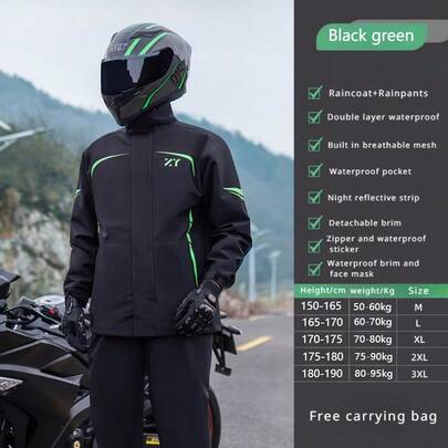 Fashionable Raincoat, Waterproof And Windproof Raincoat, Reflective Raincoat For Night, Full-Body Thick Rainsuit, Women And Men Raincoat, Reflective Striped, Durable Anti-Heavy Rain Raincoat, Multi-Functional Outdoor Raincoat For Cycling, Travel, Hiking, Camping, Fishing, Durable Raincoat, Biker Raincoat