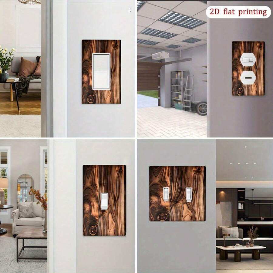 1pc [2D Printed] Wood Grain Texture Art View Wall Plate, Home Switch Socket Cover, No Wiring Required, Easy To Clean - Multicolor - View 1
