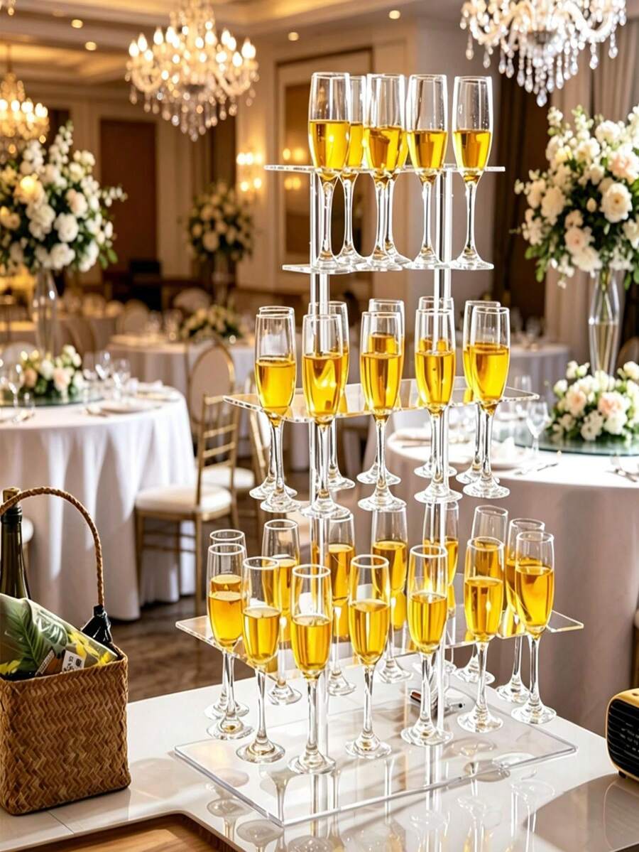 Wine Glass Storage Rack, Multi-Layer Large Capacity Organizer With Exquisite Acrylic Champagne Tower Cup Holder; Transparent Display Stand Suitable For Parties, Weddings, Christmas; Transparent Square Acrylic Goblet Display Rack, Can Be Used For Baby Showers, Graduation Ceremonies And Home Decor, Kitchen, Bar, Banquet, Celebration, Anniversary, Birthday Party And Other Occasions - Multicolor - View 1