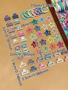 240pcs Colorful Sweet & Cute Women Hair Accessories Set, Including Hair Scrunchies, Star Hair Clips, Small Square Hair Claws, Bone-Shaped Hair Clips, Suitable For Casual Daily Use,Ponytail Holders,Hair Barrettes - Multicolor - View 5