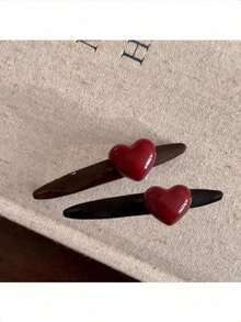 1pc Vintage Chocolate Red Heart Shaped Hair Clip, French Style Side & Bangs Hair Clip, Sweet Retro High-End Versatile Hair Accessory For Women Claw Clips Hair Claws Hair Barrettes, School Stuff, New Years, Hair Accessories, Head Accessories, Hairpin - màu nâu - Xem 11