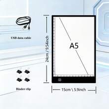 [3段調光+護眼]A5/A4/A3/A2 鑽石畫LED燈墊，鑽石畫工具燈箱，鑽石畫描圖，附刻度超薄發光板藝術燈墊，更透光，更好用，產品表面保護膜工藝，撕開即用，附4個固定夾，適用於鑽石畫上色、素描描圖、動畫手繪、描圖、書法描圖、DIY賀卡製作、藝術手工創意禮物 - C-黑色 - 查看 14