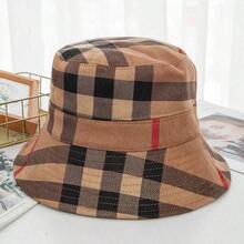Women Suede Plaid Folding Bucket Hat For Holiday Lady Spring Bowler Luxury Sun Protection Cap Autumn Winter Classic Headgear New - Khaki - View 2