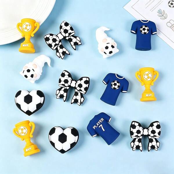 3pcs Football Themed Silicone Beads, Sports Spirit Competition Commemorative Beads, Can Freely DIY Creative Bracelets, Necklaces, Bag Charms And Other Handicraft Items