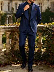 Men's TR Fabric Large Lapel 2-Piece Tuxedo Suit Jacket & Trousers, Fashionable Formal Wear, Comfortable For Wedding, Evening Party, Event, Holiday Celebration, All Season - Navy Blue - View 6