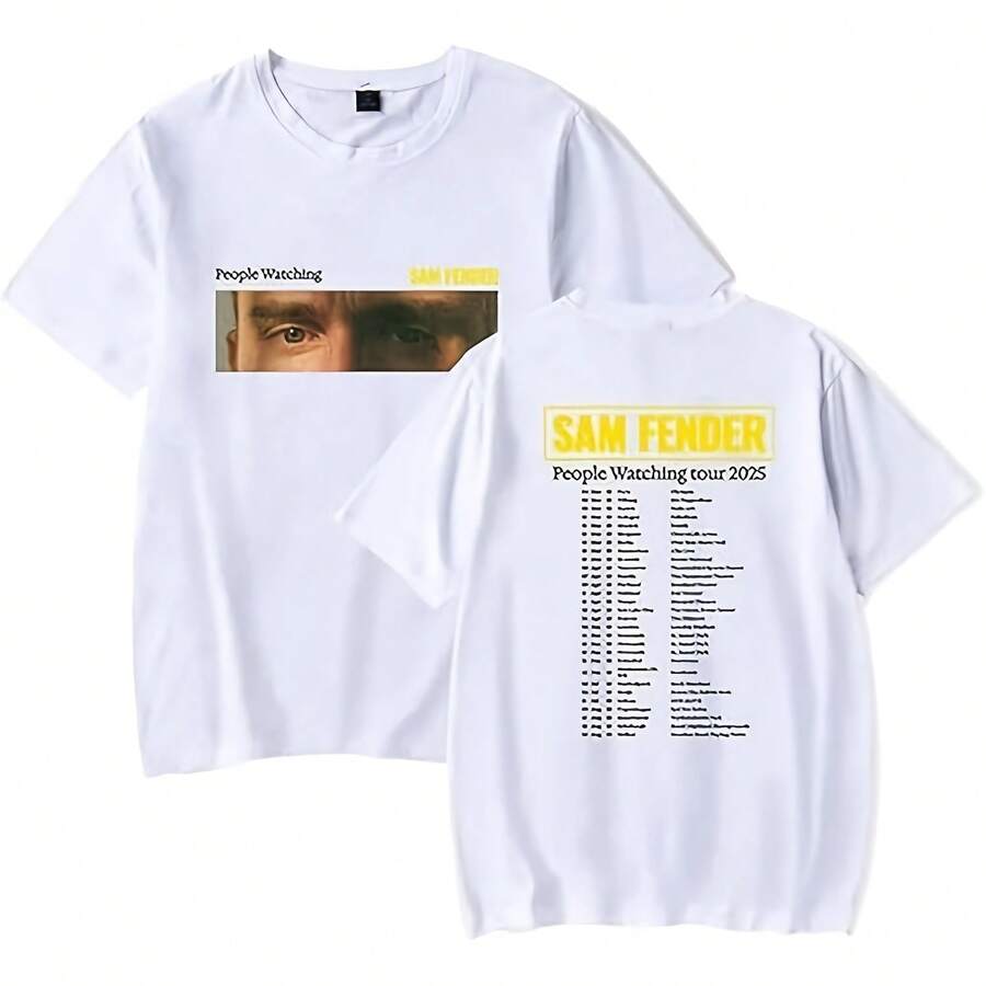Sam Fender Merch People Watching Tour 2026 T-Shirt Printed Graphic, Casual Loose Fit Holiday Tops - 黑色 - 查看 1