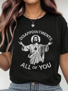 Premium Quality Graphic T-Shirt 100% Cotton "Disappoints You All" Sarcastic Christian Jesus Vintage Men's T-Shirt - 黑色 - 查看 5