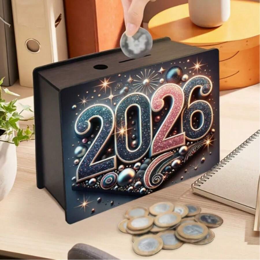1pc 2026 Digital Wooden Piggy Bank, Nordic Style Desktop Decor, Creative Coin Bank For Children And Adults |Cozy Candlelight Nest Design| Dark Brown Reusable Money Storage Box |Perfect For Home, Office Decor And Wedding Gifts |Ideal Mother's Day, Christmas, Halloween Gift, Christmas Home Decor - Multicolor - View 1