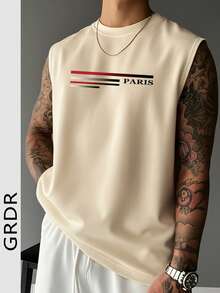 GRDR Camiseta de tirantes de verano para hombre con estampado sutil minimalista, de corte holgado y versátil, con cuello redondo - Albaricoque - Ver 2