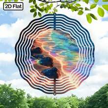 2D平面「發光海灘」金屬風鈴 - 10in X 10in 雙面懸掛裝飾,360°創意設計,鐵製材質,無需用電。戶外花園與庭院裝飾。適用於花園、庭院及室內空間的多功能裝飾。適合母親節、生日、婚禮及美國250週年慶典的壁掛裝飾,2D平面 - A - 查看 2