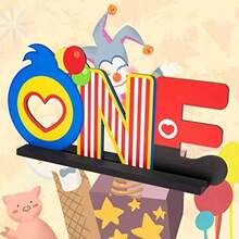 MPlim Plim ONE Letter Sign Wood Table Centerpiece - 1Pcs Circus Clown Plim Plim Theme First Birthday Party Decoration Ply For One Year Old Baby Shower 1st Birthday Table Ornament Photo Props1 - 紅色 - 查看 4