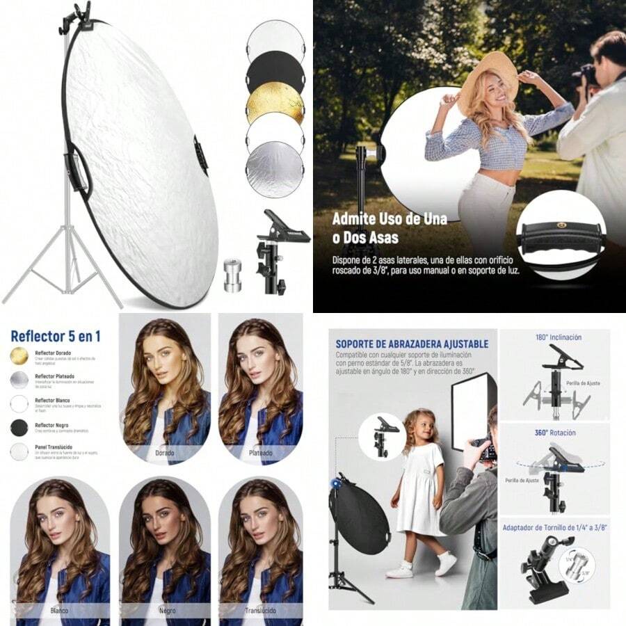 NEEWER RF-56II Reflector de luz de 56 cm con Abrazadera y empuñaduras de Mano 5 en 1 Plegable multidisco Reflector de fotografía translúcido/Plata/Dorado/Blanco/Negro con Rosca de 3/8 Pulgadas para - blanco - Ver 1