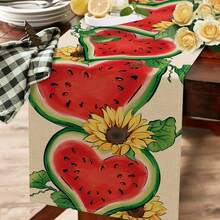 Camino de mesa con diseño de sandía, decoración de mesa de cocina y comedor con forma de corazón, sandía y girasol, decoración del hogar de temporada para interiores y exteriores, suministros para fiestas - Multicolor - Ver 3