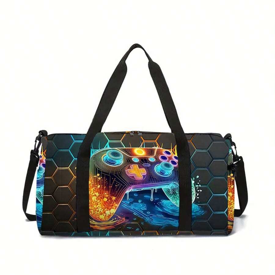 Bolsa de Viagem de Grande Capacidade com Estampa de Console de Jogos, Bolsa de Armazenamento Portátil, Bolsa Essencial para Férias e Viagens, Bolsa de Viagem - Preto - Visão 1