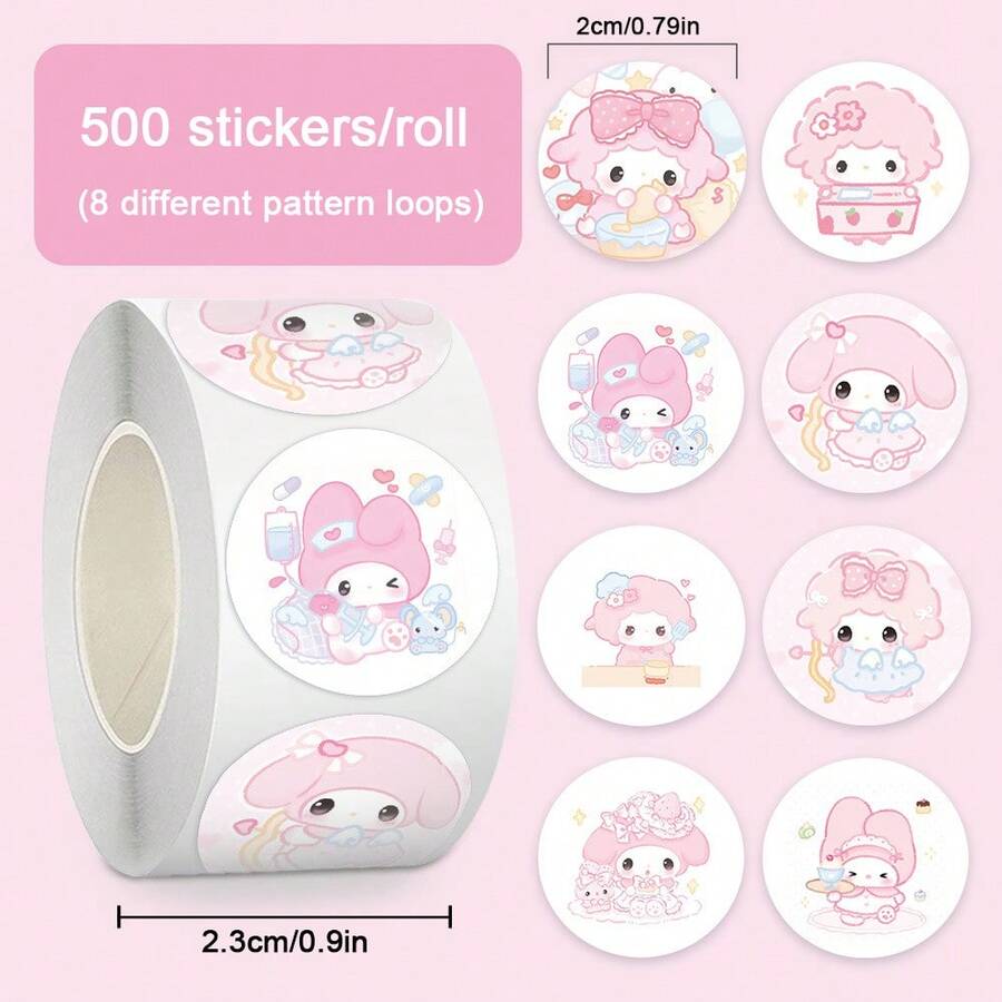 500 pezzi/rotolo Graziosi adesivi rosa Biano, rotolo di adesivi adorabili con coniglietti e pecore dei cartoni animati - nastro decorativo a cartoni animati, adatto per design a tema, colori tenui, ottimo per artigianato, confezione regalo, decorazione di telefoni e tazze, temi di compleanno e progetti fai-da-te, adesivi impermeabili per decorare quaderni, telefoni, bagagli, laptop, frigoriferi, biciclette, regali kawaii - Multicolore - Visualizzare 1