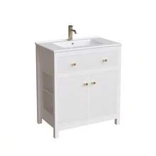White Vanity Unit Measuring 81 X 46.5 Cm With Ceramic Basin, 1 Drawer And 1 Soft-Close Door, Modern Freestanding Vanity Unit With A Ribbed Design - White - View 1