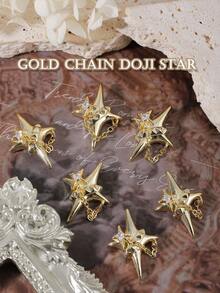 5 Stücke luxuriöser europäischer und amerikanischer Stil große Stern Nail Art Dekorationen, Stern Kette Nail Schmuck, Y2K Metallic 3D Stern Deko, multifunktionale DIY Accessoires geeignet für Nägel, Handyhüllen, Schuhe, Kleidung, Taschen usw. - Verschiedenfarbig - Übersicht 7