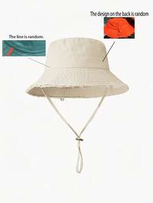 1pc Women's Drawstring Trim Bucket Hat, Adjustable Chin Strap Design, Distressed Effect, Soft Fabric, Sun Protection And Windproof, Fashionable And Versatile, Suitable For Travel, Beach, Vacation, Daily Casual Wear - Multicolor - View 9
