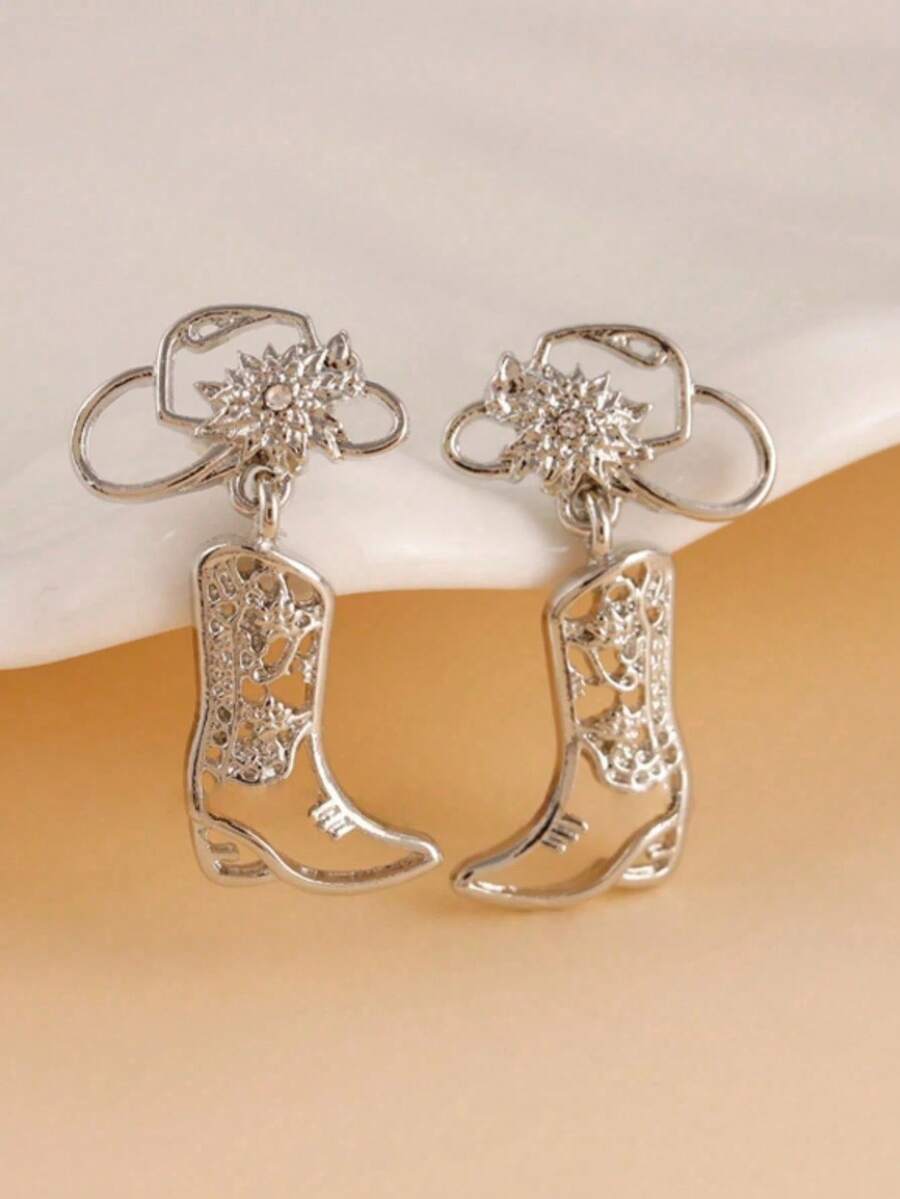 1 Pair Western Style Cowboy Hollow Boot Earrings, Fashionable & Unique, Suitable For Teenagers Daily Wear And Holidays - Multicolor - View 1