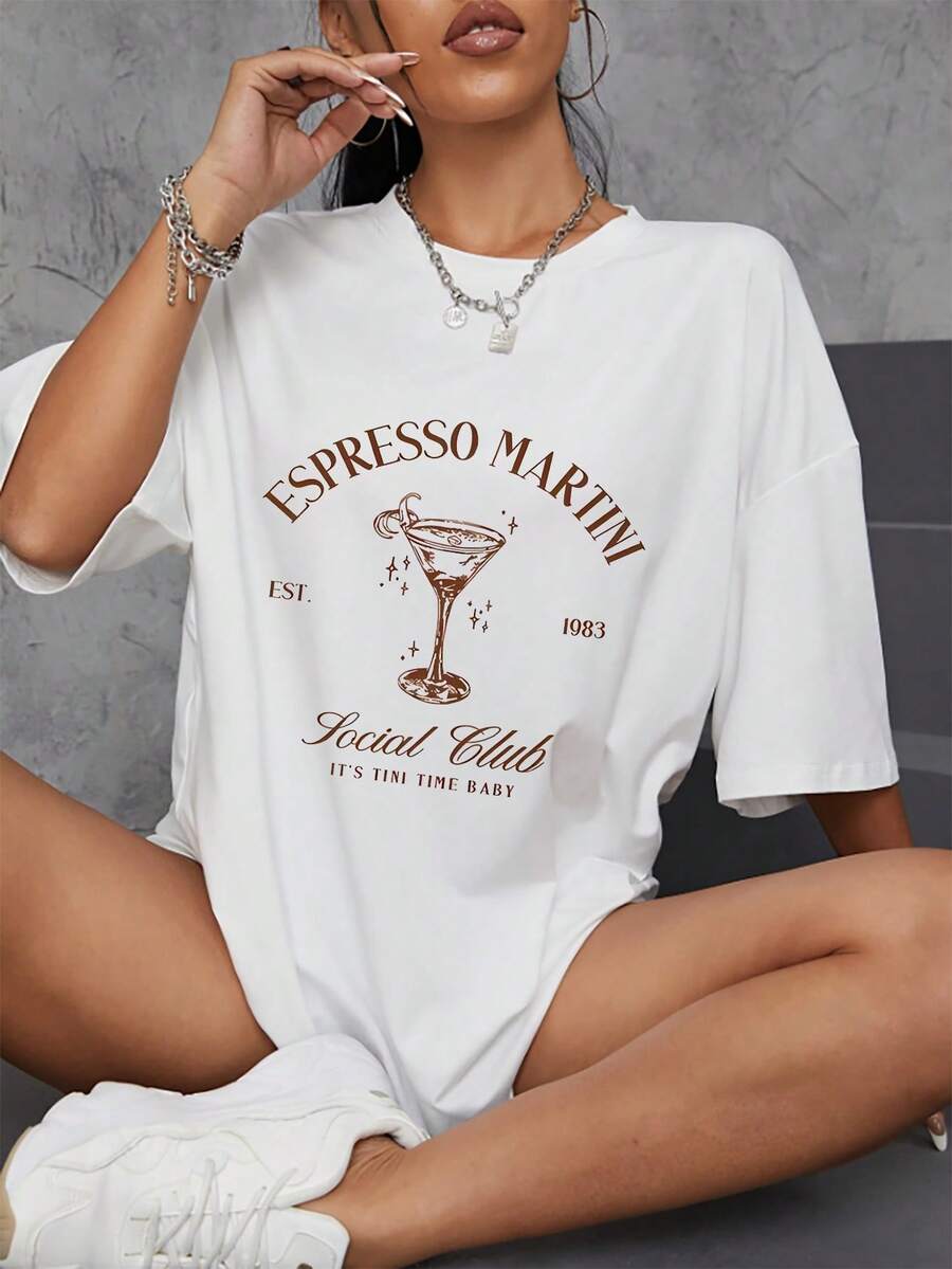 "It's Tini Time," Creative Print Women's T-Shirt-Vintage Casual Round Neck, Short Sve, hine Lavable, Casual Fashion Short Sve, 100%, hine Lavable, Casual Wear Casual Style, Graduación Y2K.