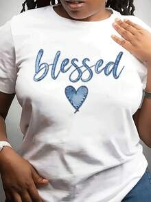 Women's Fashionable Casual Crew Neck T-Shirt | Short Sved Top For Mother's Day, Suitable For Daily Wear, Highlighted Heart Pattern Print, Ideal For Gifts To Friends And Family - 白色 - 查看 1