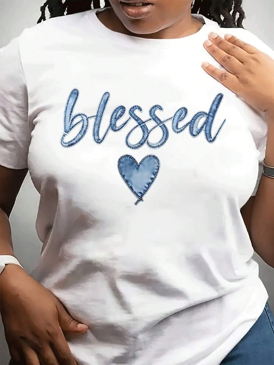 Women's Fashionable Casual Crew Neck T-Shirt | Short Sved Top For Mother's Day, Suitable For Daily Wear, Highlighted Heart Pattern Print, Ideal For Gifts To Friends And Family - 白色 - 查看 1