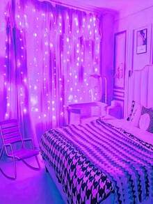 GYJAETM 1組 300/200/100 LED 窗簾燈 附遙控器，8種模式，尺寸 298.7*298.7/201/100cm，USB供電，簡易USB連接，窗簾燈，適用於臥室照明 - 紫色 - 查看 4