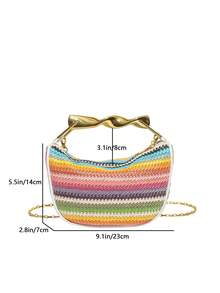 Colorful Woven Handbag, Fashionable Lightweight Shoulder Bag, Suitable For Outdoor Travel, Vacation, Camping - Red - View 5