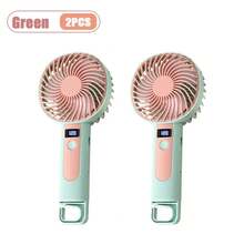 Ventilador de Mano con Pantalla Digital, Mini Ventilador Portátil USB Recargable 2 en 1, Ventilador de Escritorio para Oficina, Viajes y Exteriores - Verde - 2 piezas - Ver 2