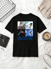 Spanish Singer  Nada  Mal Album Collage Fan Cotton Summer Short Sleeve T-Shirt - Black - View 6