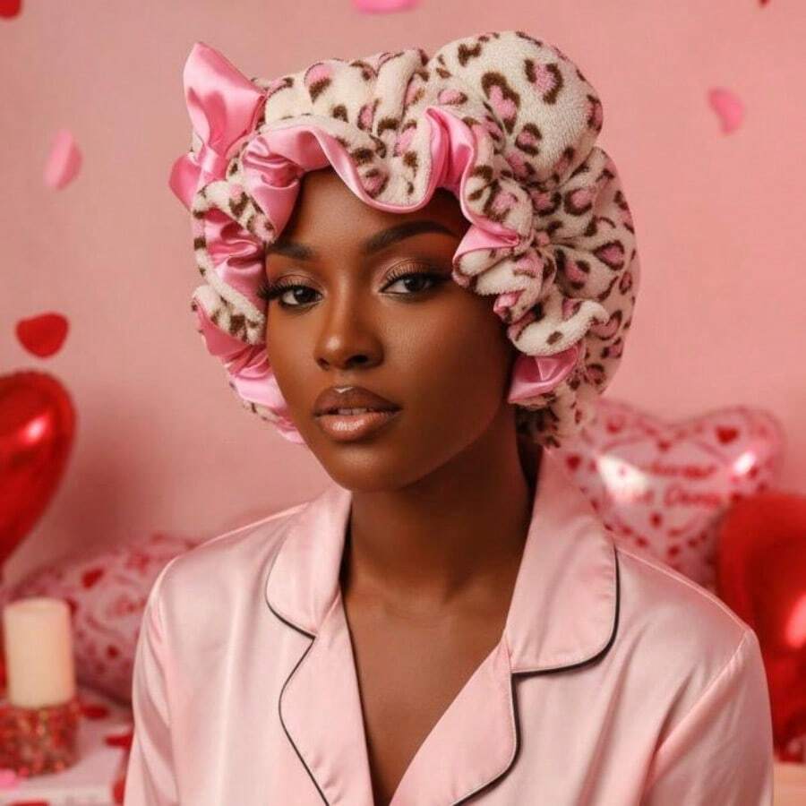 New Leopard Plush Cat Ear Headband, Bow Fluffy Hairband, Quick Dry Shower Cap, Soft Sleeping Hat For Women Men - Baby Pink - View 1