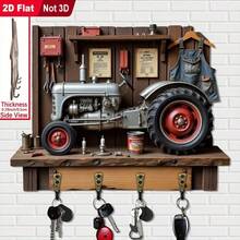 1pc Vintage Tractor Shaped 2D Flat Wooden Multifunctional Key Holder Hook With 4 Metal Hooks, Wall Decor, Porch Decor, Room Decor - Multicolor - View 3