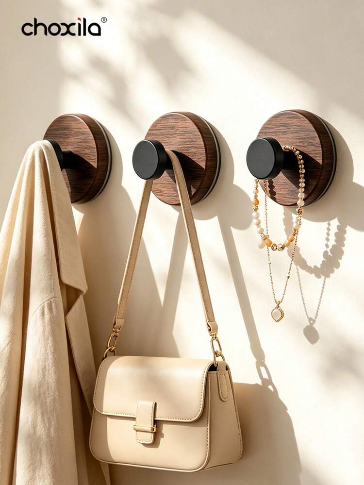 1/2/4pcs Simple Wooden Wall Hooks, Multi-Functional Adhesive Hooks, Waterproof & Durable, Strong Suction, Suitable For Hanging Towels, Clothes, Bath Balls - Ideal Choice For Living Room, Kitchen, Bathroom - Hook - View 8