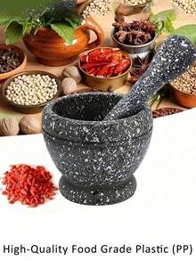 1pc Lightweight Plastic Garlic Press With Granite Pattern - Manual Mortar And Pestle Set For Spices, Chili, And Ginger - Compact Kitchen Grinder Tool - Grey - View 11