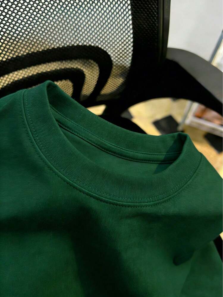 Top de manga corta sencillo, informal y bonito con estampado para niños, ideal para el verano. - Verde - Añade 5